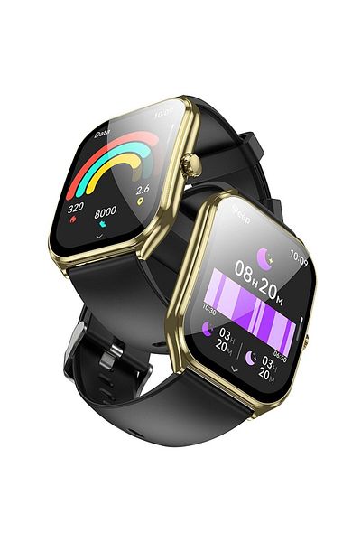 REDz Accessories Hoco Smartwatch with Call Function, 1.96 inch AMOLED Screen, IP67, Model Y28, Black/Gold