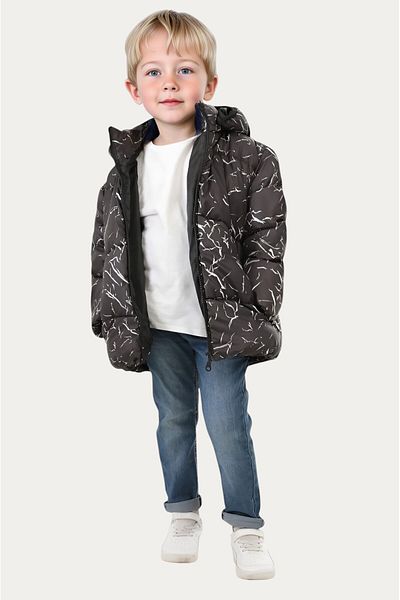 Outriverkids Boys' Winter Puffer Jacket - Black, Detachable Hood, Water and Windproof, with Pockets