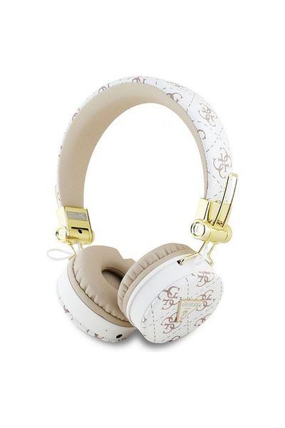 REDz Accessories Căști fără fir Guess, Bluetooth, triunghi rotund PU 4G, albe