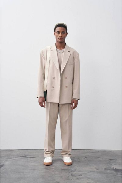 İLKCET MODA Oversize Μπεζ διπλό κοστούμι