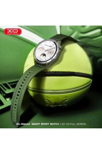 REDz Accessories XO Watch4 Smart Sport Smart Watch, Bluetooth, 1.43” AMOLED Screen, 250mAh, Green Silicone, Silver
