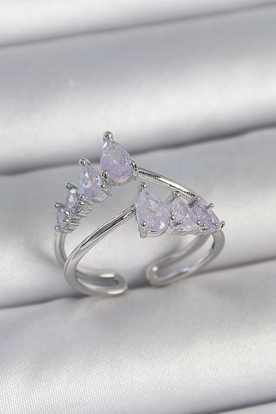 Skygo Brass Silver Color Purple Drop Zircon Stone Crown Model Women's Ring - Tj-Byk3714