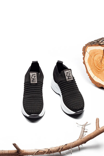 McDark Women's Black Hidden Heel High Sole Knitwear Sneaker Shoes