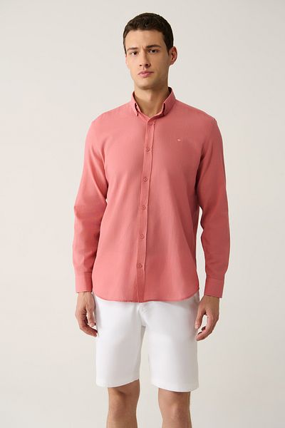 Avva Men's Dried Rose 100% Cotton Thin Soft Button Collar Shirt E 002206