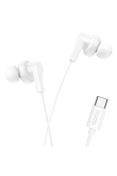 REDz Accessories Căști Hoco M114 Jia, cablu Type-C 1,2 m, compatibile cu iPhone 15/16 și Android, albe