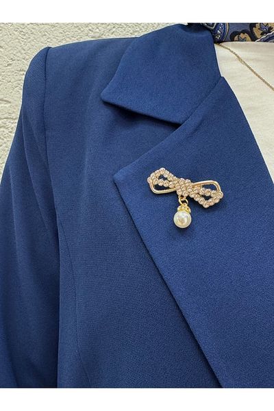 Ebrar Store Sezen Bronchied Side Tie Jacket Suit-Un2016 Navy Blue