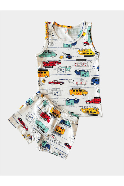 elmas kids Boy's Cotton Cars Patterned Tank Top Boxer Set