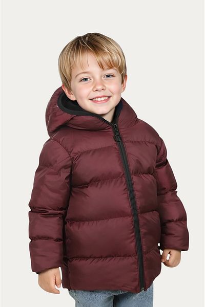 Outriverkids Boy's Burgundy Fleece Inside Furry Hooded Waterproof Wind Resistant Inflatable Winter Jacket