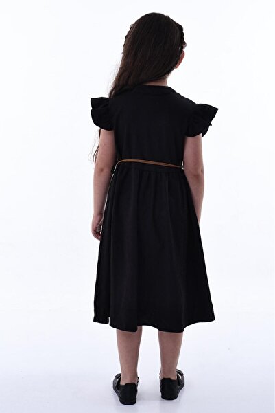 minikiss Rochie pentru fete din țesătură Bürümcük cu nasturi din lemn și accesorii pentru curea din piele