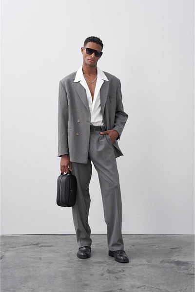 İLKCET MODA Oversize Gray Double Breasted Suit