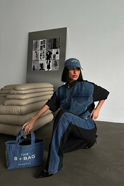 Bliss Γυναικείο μοντέρνο τζιν με φερμουάρ κοντό μανίκι Άνετο σετ μαύρης φόρμας στο κάτω μέρος