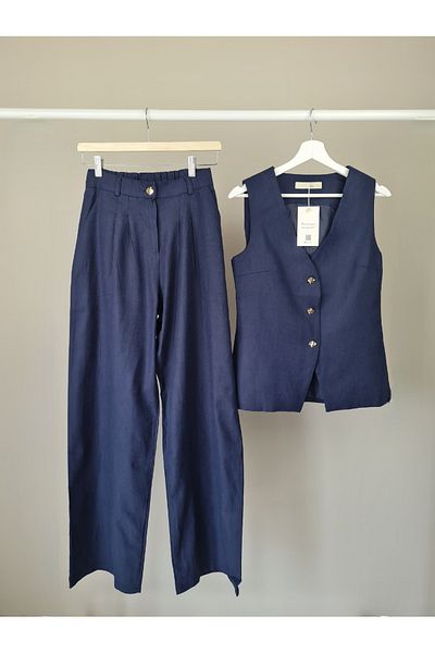 Telablanka Vested Linen Suit_Dark Blue