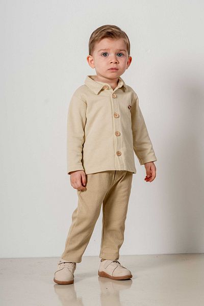 bombe Baby Kids Cream- Khaki Cotton 2 Piece Set First Ben Trend Fashion Bottom Top Set