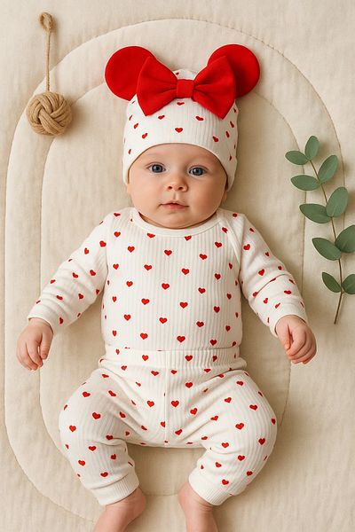 Babydonat مخرج مستشفى مكون من 3 قطع - نمط قلب وقبعة