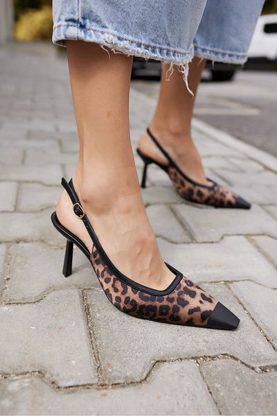 ANGELİNA JONES Zelia Women's Leopard Toe Iron Detail Heel Shoes