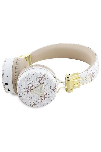 REDz Accessories Căști fără fir Guess, Bluetooth, triunghi rotund PU 4G, albe