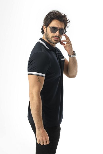 Tony Montana Πλεκτό μπλουζάκι με λαιμόκοψη πόλο με τσέπες και λεπτομέρεια με μανίκια-6286