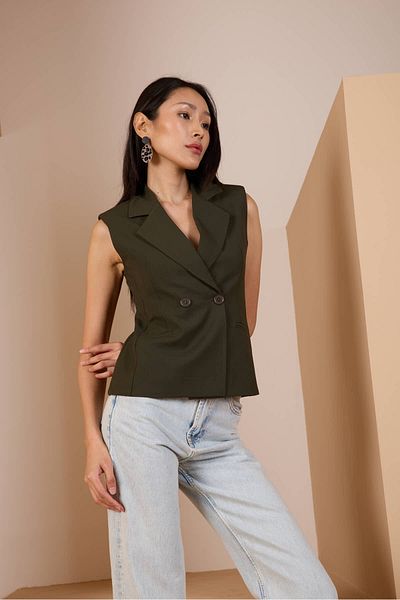 Bolivente Khaki Regular Fit Lined Woven Vest