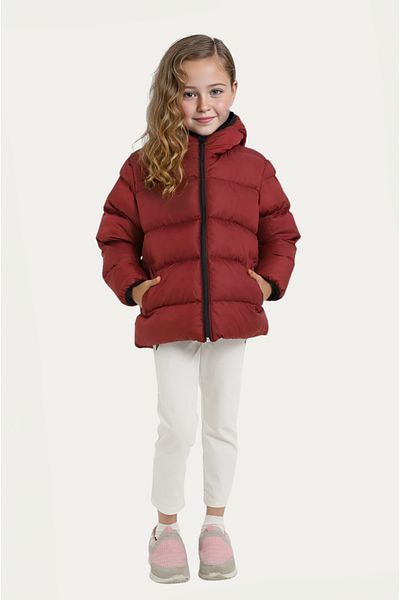 Outriverkids Girl's Burgundy Fleece Hooded Waterproof Wind Resistant Pocket Inflatable Winter Coat