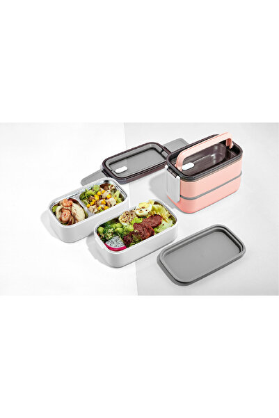 Bear&Dear Two Tiers Stainless Steel Lunch Box 3 Compartments