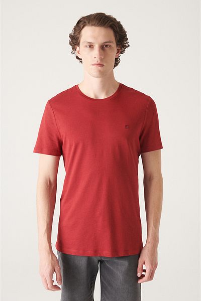 Avva Ανδρικό μπλουζάκι Claret Red Ultrasoft Crew Neck Cotton Basic E 001171