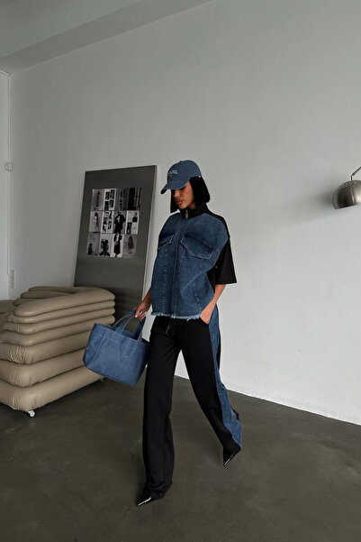 Bliss Γυναικείο μοντέρνο τζιν με φερμουάρ κοντό μανίκι Άνετο σετ μαύρης φόρμας στο κάτω μέρος