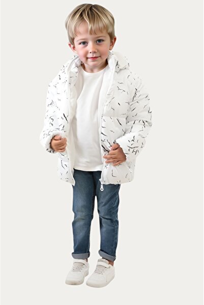 Outriverkids Χειμερινό πουπουλένιο παλτό για αγόρια - Λευκό, αποσπώμενη κουκούλα, αδιάβροχο και αντιανεμικό, με τσέπες
