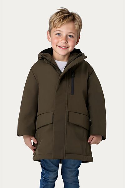 Outriverkids Boy's Khaki Fur Lined Water and Windproof Hooded Winter Coat & Coat & Parka