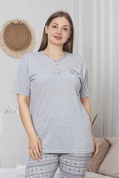 Farya Home Σετ πιτζάμες Capri με λαιμόκοψη με βαμβακερό σχέδιο X-Dreamy Plus Size