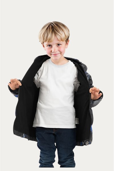 Outriverkids سترة شتوية للأولاد من Saks Anthracite بنمط رقمي من الصوف مقاومة للماء والرياح مع غطاء للرأس