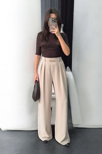 bb butik basic Premium Σειρά Buckle Palazzo Παντελόνι PR1626