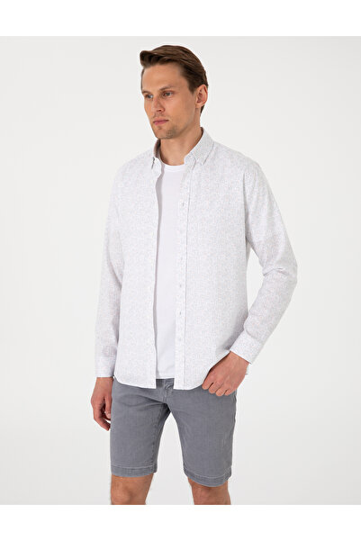 Pierre Cardin Beyaz Desen Baskılı Slim Fit Uzun Kollu Gömlek 50303451-VR053
