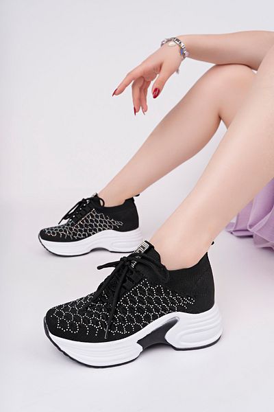McDark Pantofi sport cu toc ascuns pentru femei, cu talpă înaltă din tricot, cu pietricele.