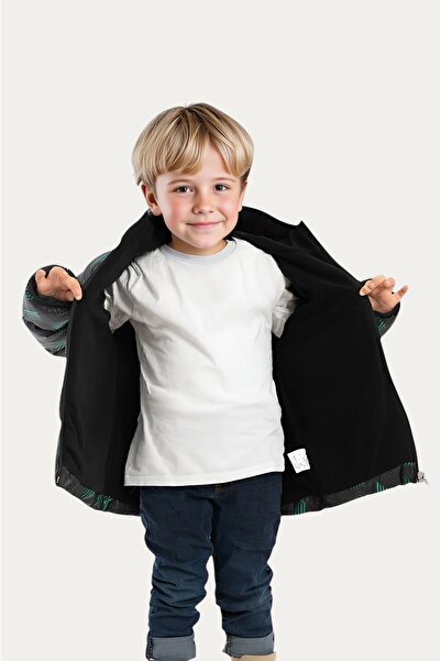 Outriverkids Χειμερινό παλτό για αγόρια - Μαύρο πράσινο ψηφιακό σχέδιο, φλις αδιάβροχο και αντιανεμικό, φουσκωτό με κουκούλα