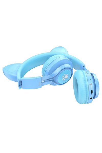 REDz Accessories Cat Headphones with RGB Lights, Hoco W39, BlueTooth 5.3, Over Ear, 400mAh, Blue