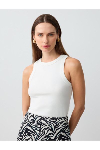 Jimmy Key White Round Neck Slim Fit Sleeveless Knitted Tank Top