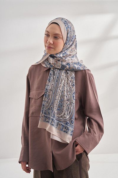ARMANDA Ethnic Voile Σάλι με μοτίβο Pashmina - Κρέμα - 6035-30