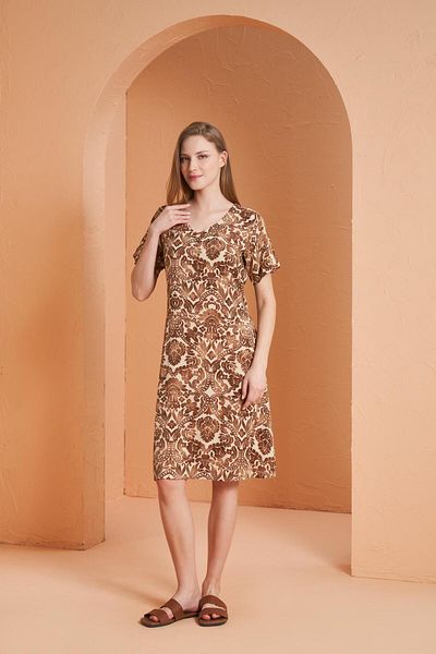 PJS 27151 Women Floral Print V-Neck Short Sleeve Dress