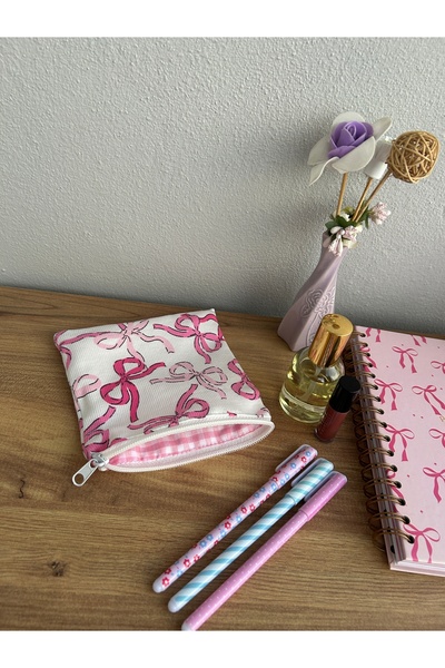 minyaturhayalim İRİ pembe fiyonklu beyaz fermuarlı astarlı küçük cüzdan mini ...