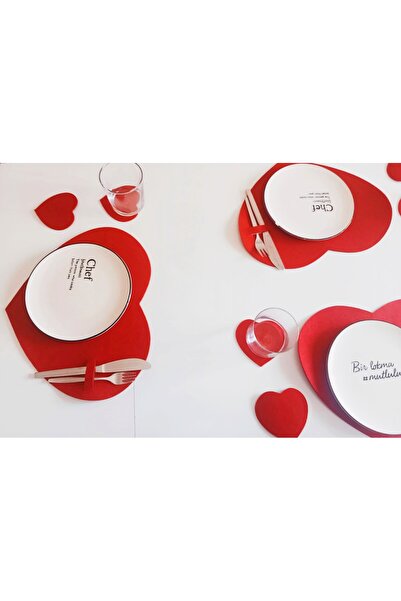 KozaX Plates Placemats for Tables Runner & Placemat, Red Heart Felt