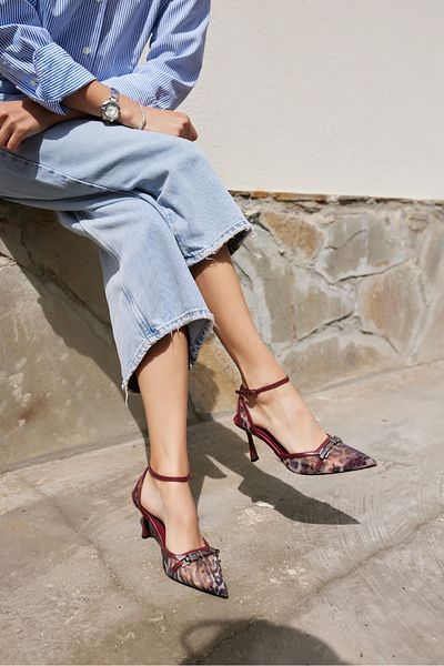 ANGELİNA JONES Dennis Women's Burgundy Leoapar Tul Detail Heel Shoes