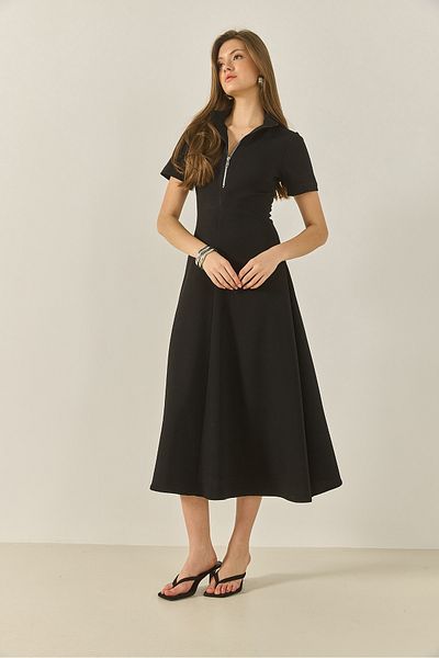 Bianco Lucci Women's Front Zipper Waist Fitted Short Sleeve Bell Dress 5200 60281049