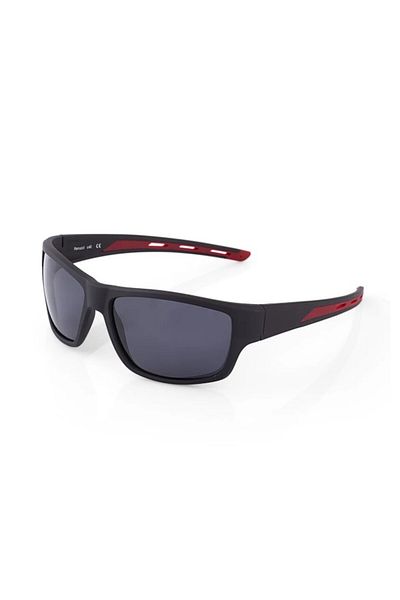 Ferrucci Black Matte Rectangular Frame Stylish Men's Sunglasses with Red Handle Detail 2