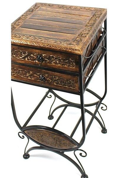 Otantik Çarşı Ahşap Plak Standlı Komodin Etajer 40x40x82 cm. KNA590