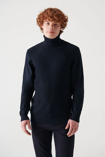 Avva Marineblauer Rollkragenpullover aus Baumwolle für Herren A22y5100