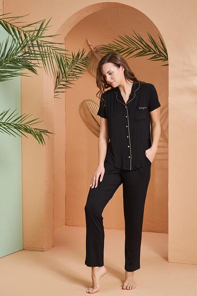 PJS Dreaming Women's Gold Detailed Buttoned Short Sleeve Pajama Set