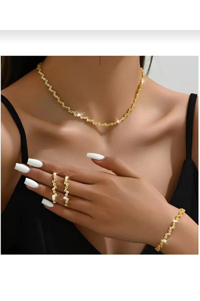 Zanora Ajda Model Zircon Stone Elegant Necklace Earrings Bracelet Set Gift Set