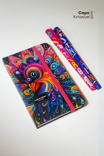 caps office Peacock Themed A6 Notebook & 2 Colored Gel Pens Set – 80 Sheets - Stationery Set