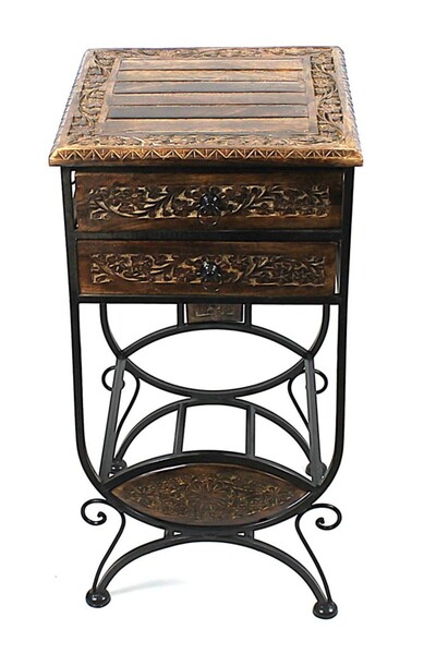 Otantik Çarşı Ahşap Plak Standlı Komodin Etajer 40x40x82 cm. KNA590