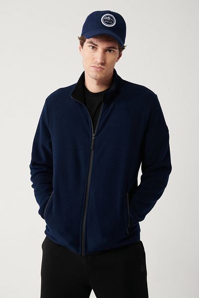 Avva Marineblaues, kältebeständiges Fleece-Sweatshirt mit Reißverschluss E 001069